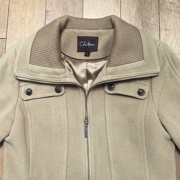 Cole Haan wool blend military trench coat jacket beige tan zipper size 4 - Picture 7 of 14